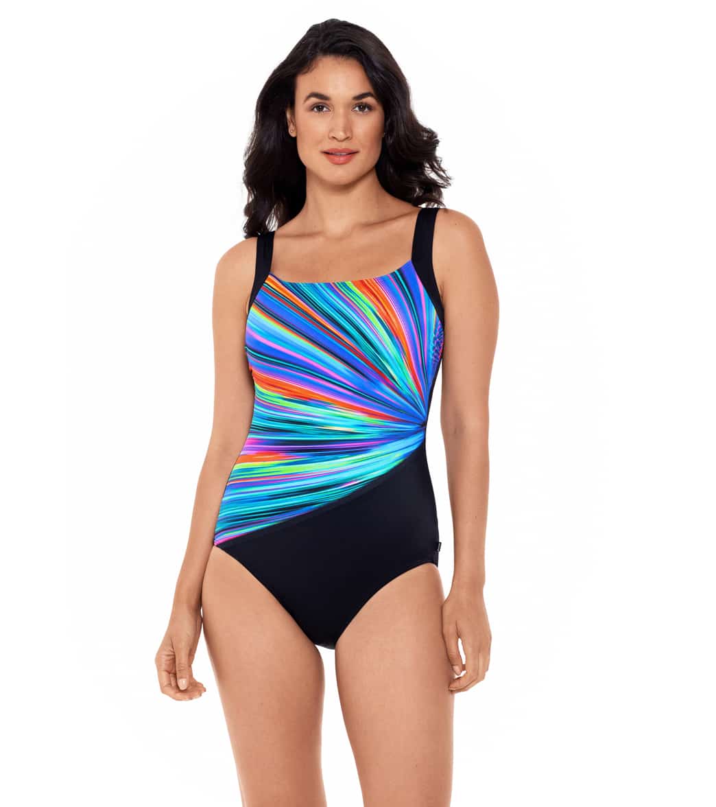 Reebok Women's Radiant Energy Chlorine Resistant One Piece Swimsuit - Multi 10 - Swimoutlet.com