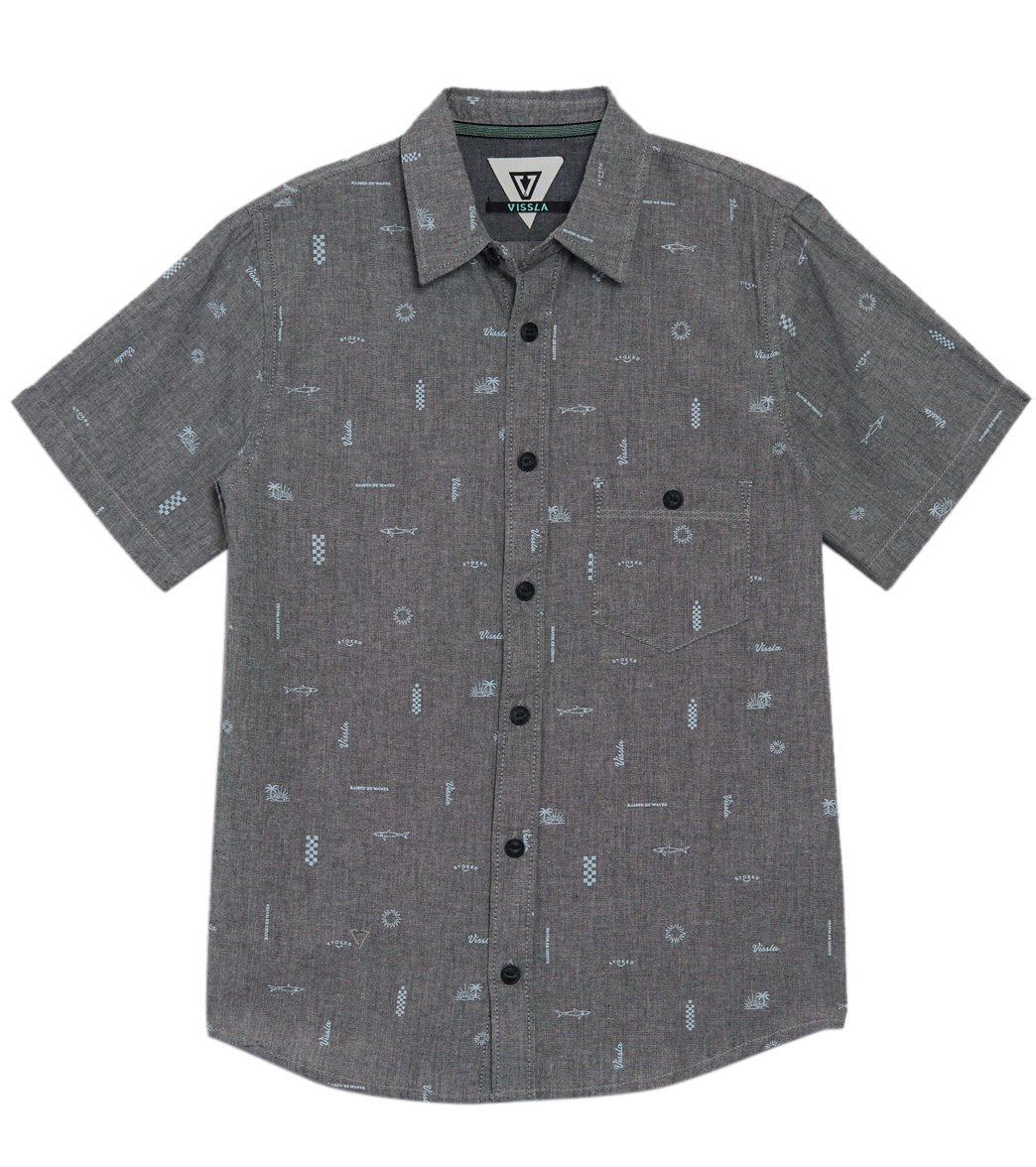 Vissla Boys' Gado Gadoo Short Sleeve Shirt Big Kid - Black Heather Md 8-10 Big Size Medium Cotton/Polyester - Swimoutlet.com