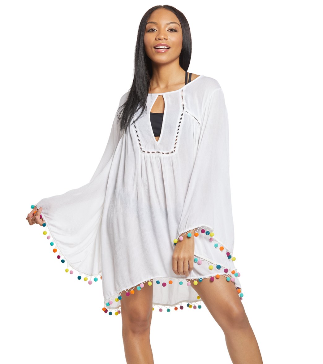 Nanette Lepore Jazzy Pom Cover Up Tunic - White X-Small - Swimoutlet.com