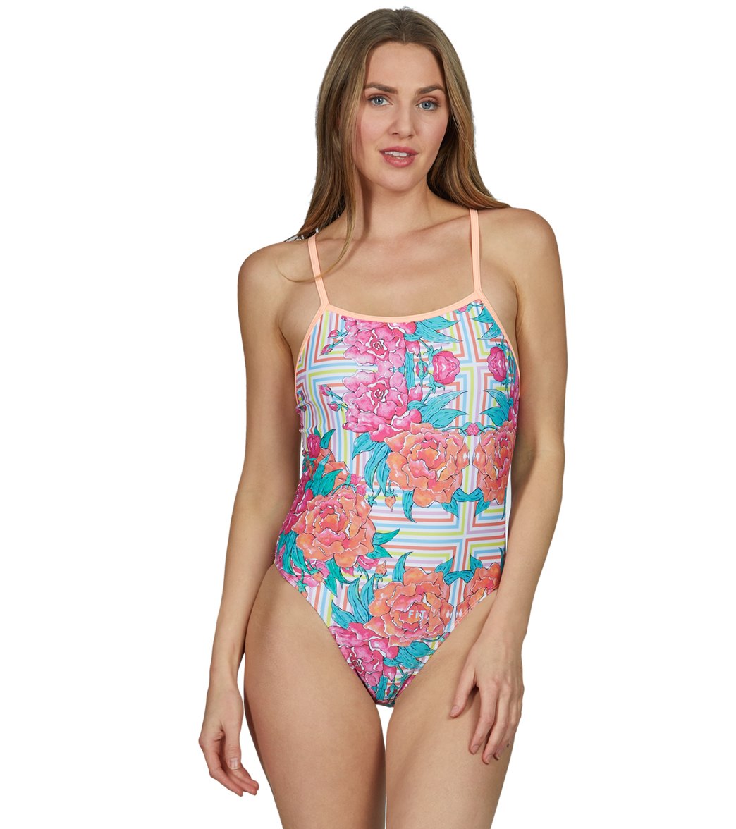 Robb & lulu Women's Somersault One Piece Swimsuit - Peony Candy/Guava Medium Nylon/Elastane - Swimoutlet.com