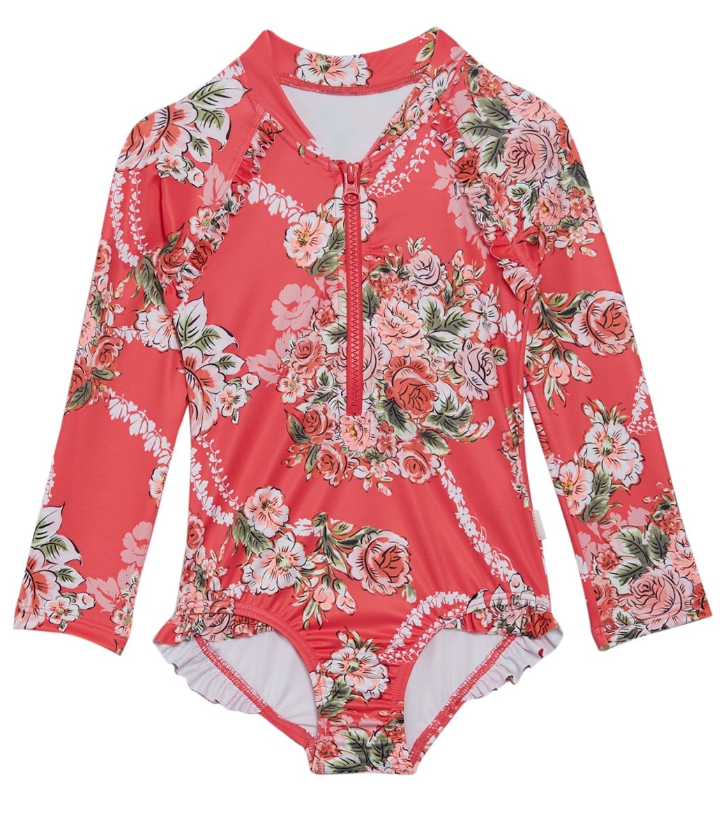 Seafolly Girls' Little Village In Como Long Sleeve Shirt Surf One Piece Swimsuit Baby Toddler Kid - Rose Pink 1 - Swimoutlet.com