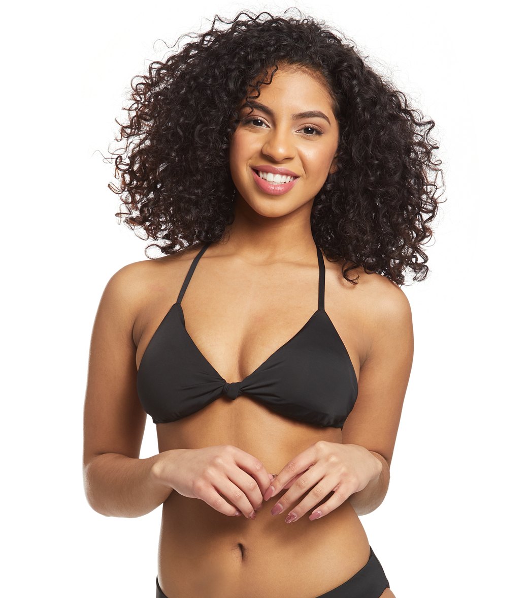 Bikini Lab Solid Knotted Triangle Bikini Top - Black X-Small - Swimoutlet.com