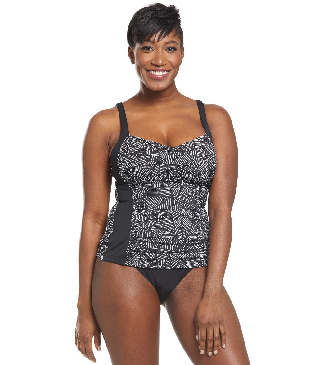 Funkita Women's Black Widow Ruched Tankini Top - White 34 - Swimoutlet.com