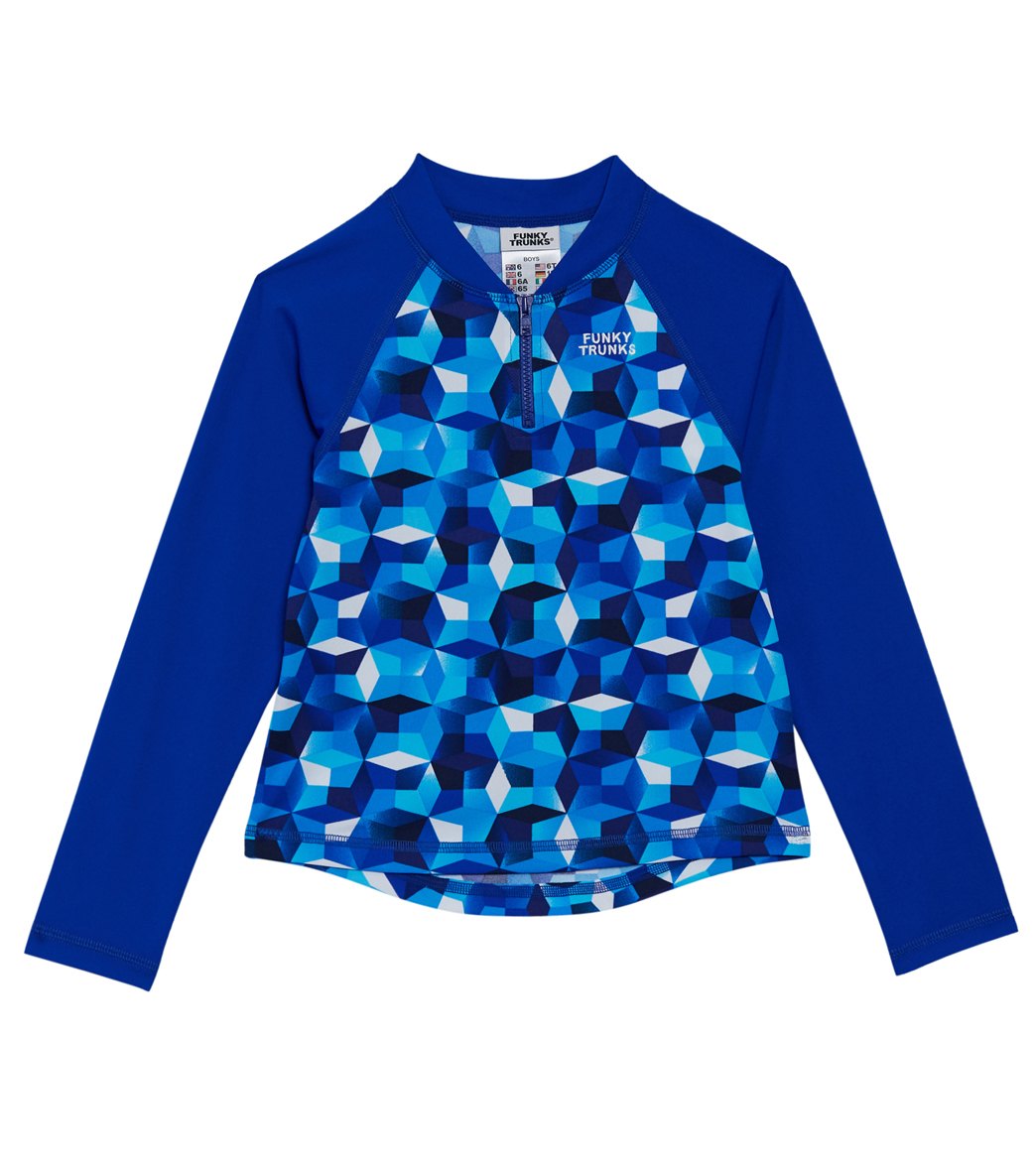 Funky Trunks Toddler Boys' Ice Fortress Zippy Long Sleeve Rash Vest - Blue/Multi 4 Polyester - Swimoutlet.com