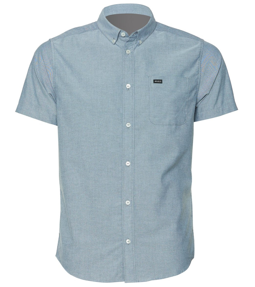 Rvca That'll Do Oxford Stretch Short Sleeve Shirt - Distant Blue Medium Cotton/Polyester - Swimoutlet.com
