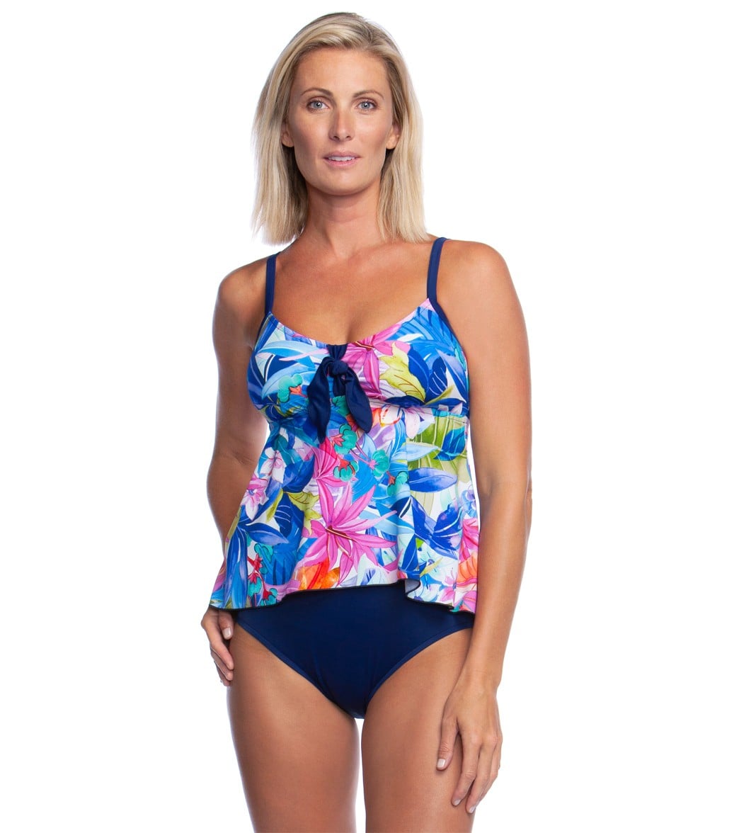 Maxine potpourri tie front tankini top - pink/blue 8 - swimoutlet.com