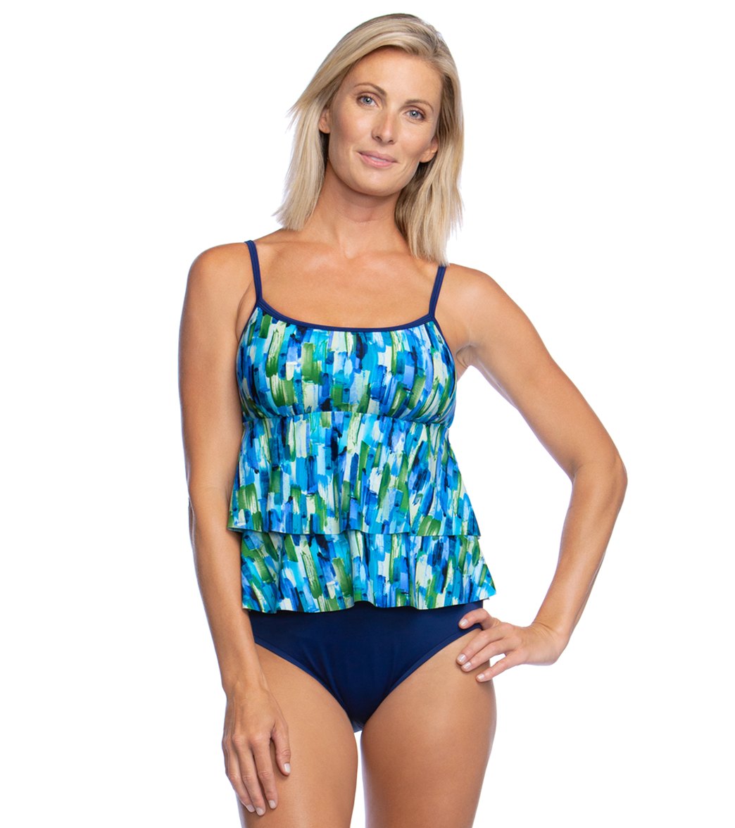 Maxine Funfetti Tiered Tankini Top - Navy 8 Nylon/Lycra® - Swimoutlet.com