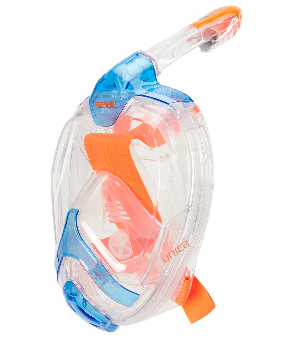 Seac Usa Unica Full Face Snorkeling Mask - Blue/Orange S/M Size Small/Medium - Swimoutlet.com