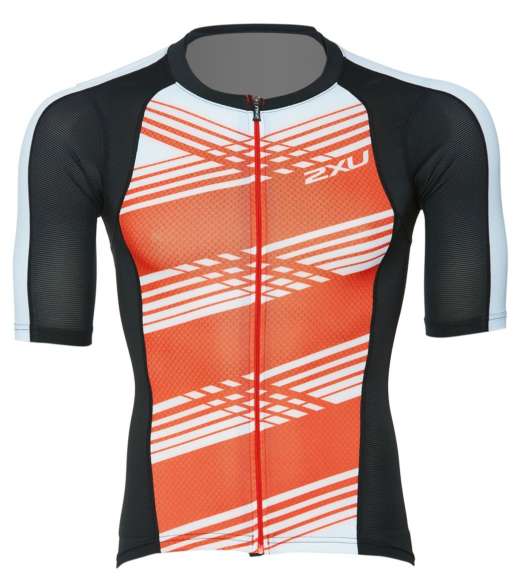 2Xu Men's Compression Sleeved Tri Top - Black/White Flame Lines Small - Swimoutlet.com