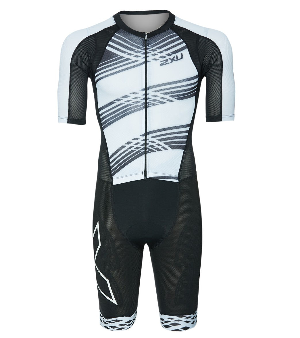 2Xu Men's Compression Full Zip Sleeved Tri Suit - Black/Black White Lines Xs Size X-Small - Swimoutlet.com