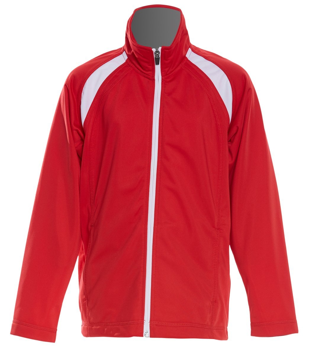 Sport-Tek Youth Tricot Track Jacket - True Red/White Medium Polyester - Swimoutlet.com