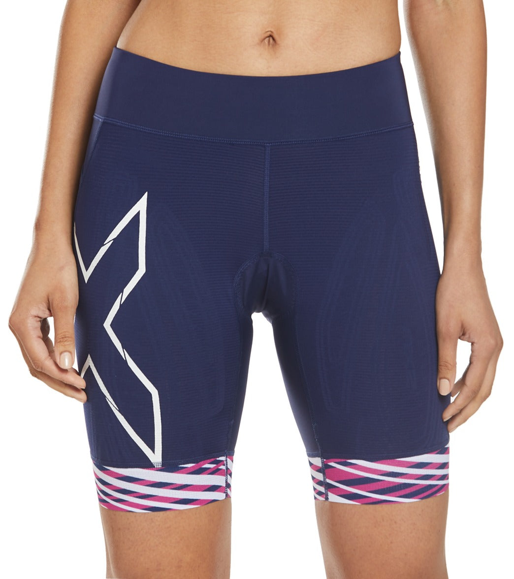 2Xu Women's Compression Tri Short - Navy/Very Berry Lines X-Small - Swimoutlet.com