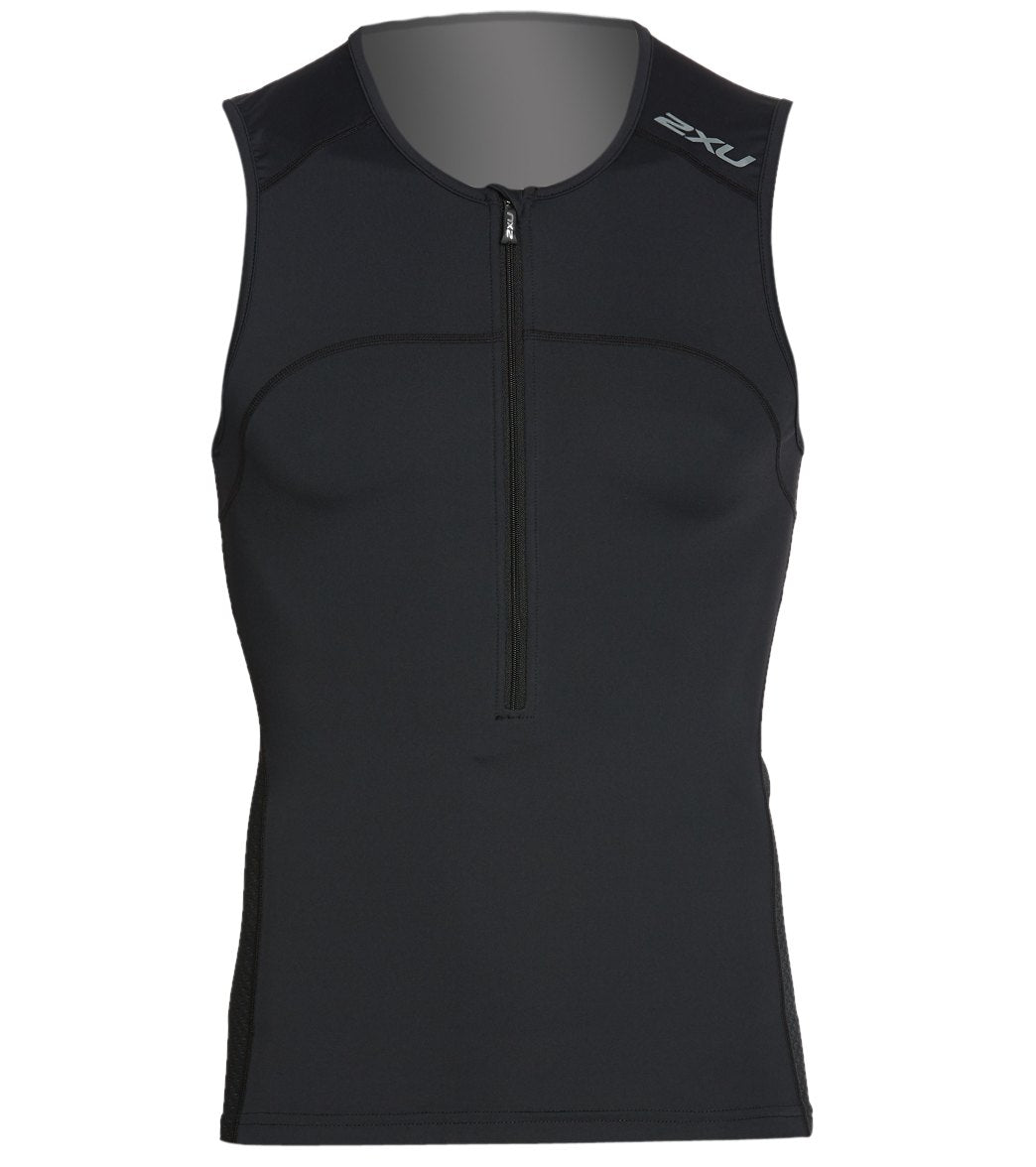 2Xu Men's Active Tri Singlet - Black/Black Medium Vest - Swimoutlet.com