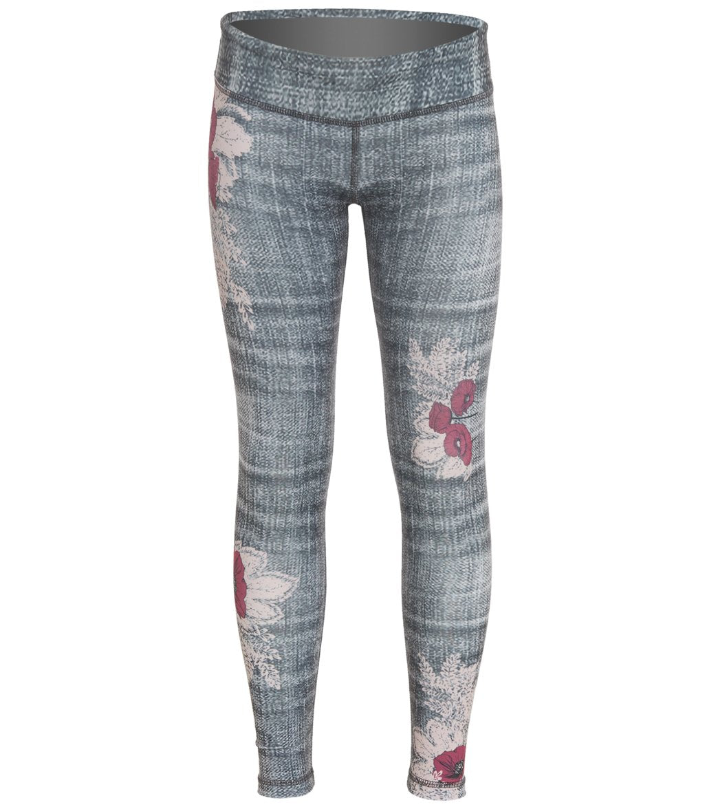 Limeapple Girls' Alicia Printed Leggings - Denim Floral Overlay 12 Big - Swimoutlet.com