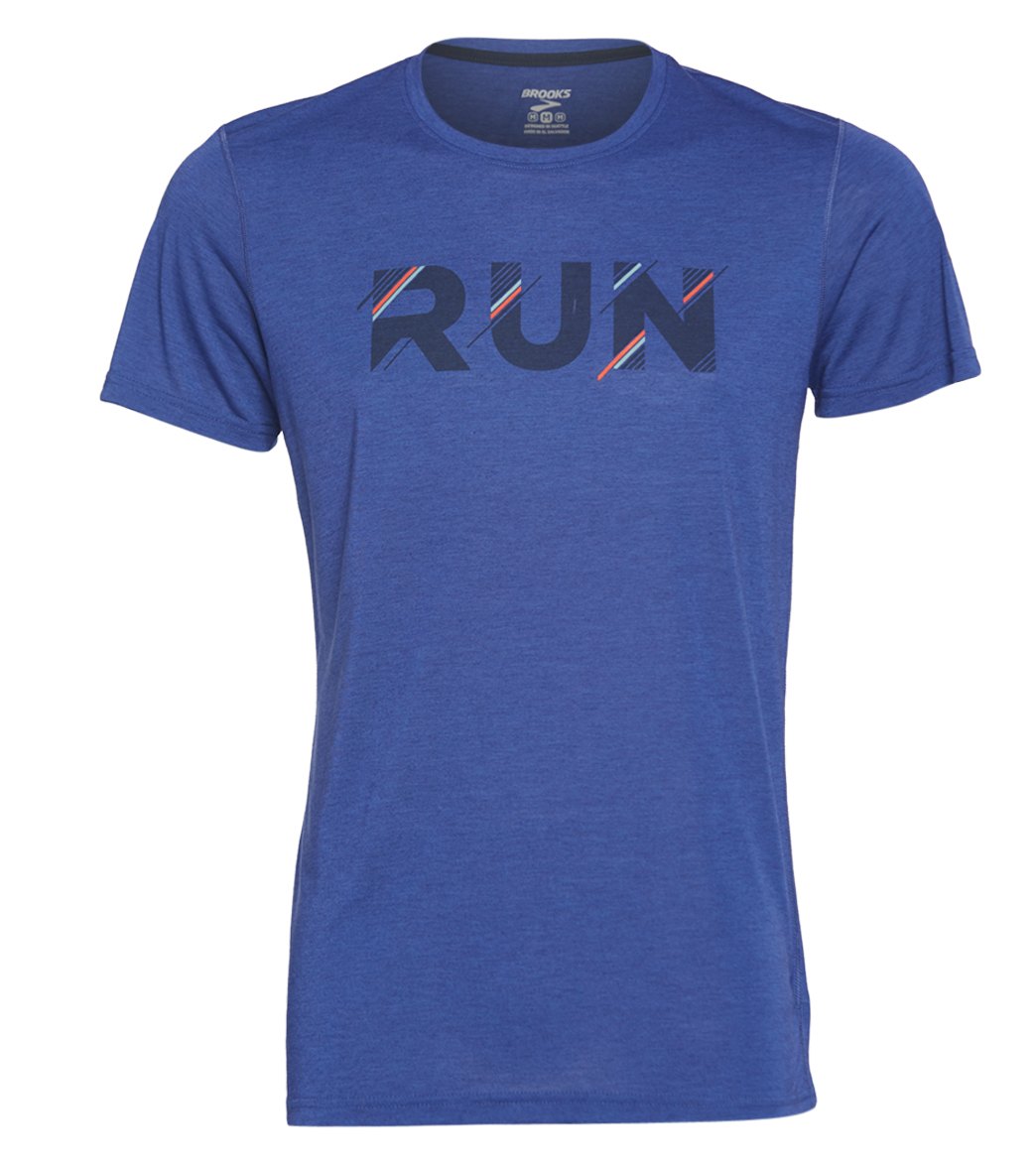 Brooks Men's Distance Graphic T-Shirt - Cobalt/Run Stripe Small Size Small Lyocell/Polyester - Swimoutlet.com