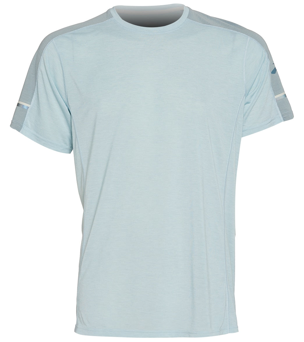 Brooks Men's Distance Two-Tone Short Sleeve Shirt - Heather Asphalt/Lava Small Size Small - Swimoutlet.com