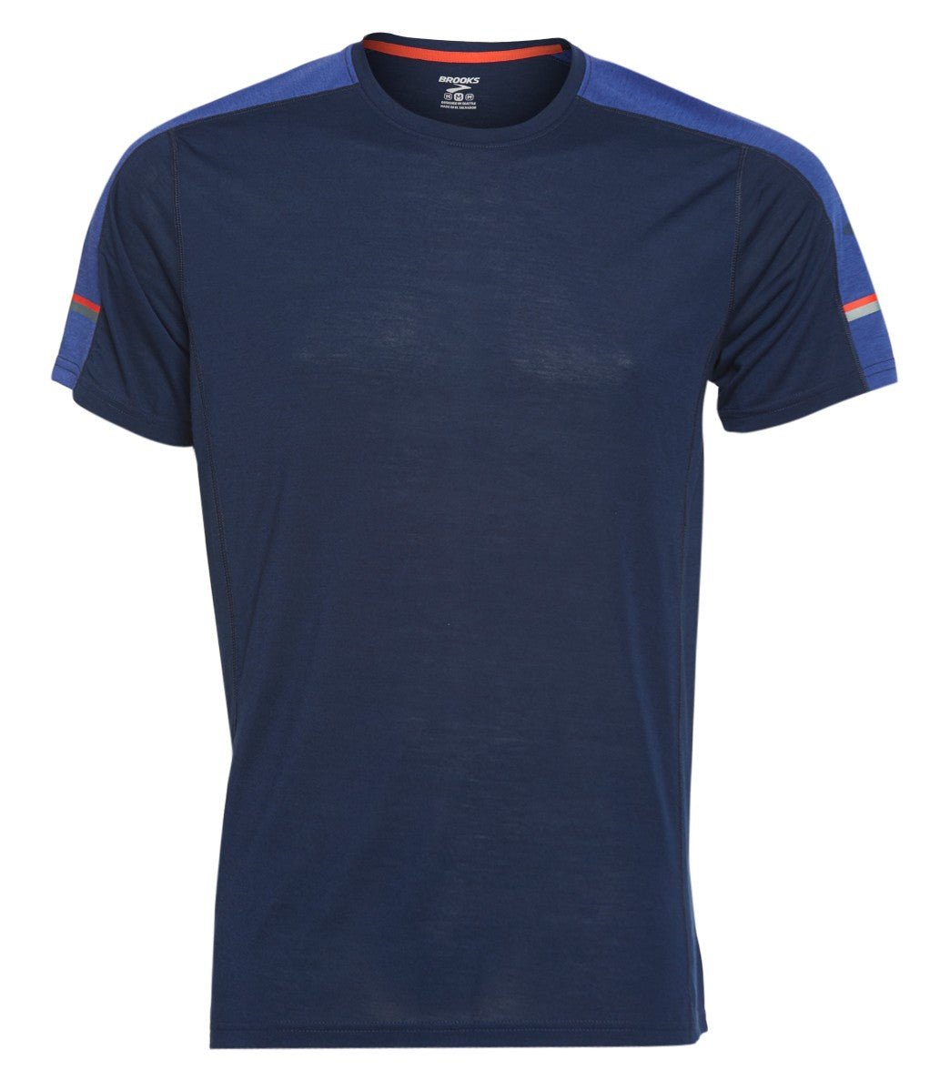 Brooks Men's Distance Two-Tone Short Sleeve Shirt - Navy/Cobalt Small Size Small - Swimoutlet.com