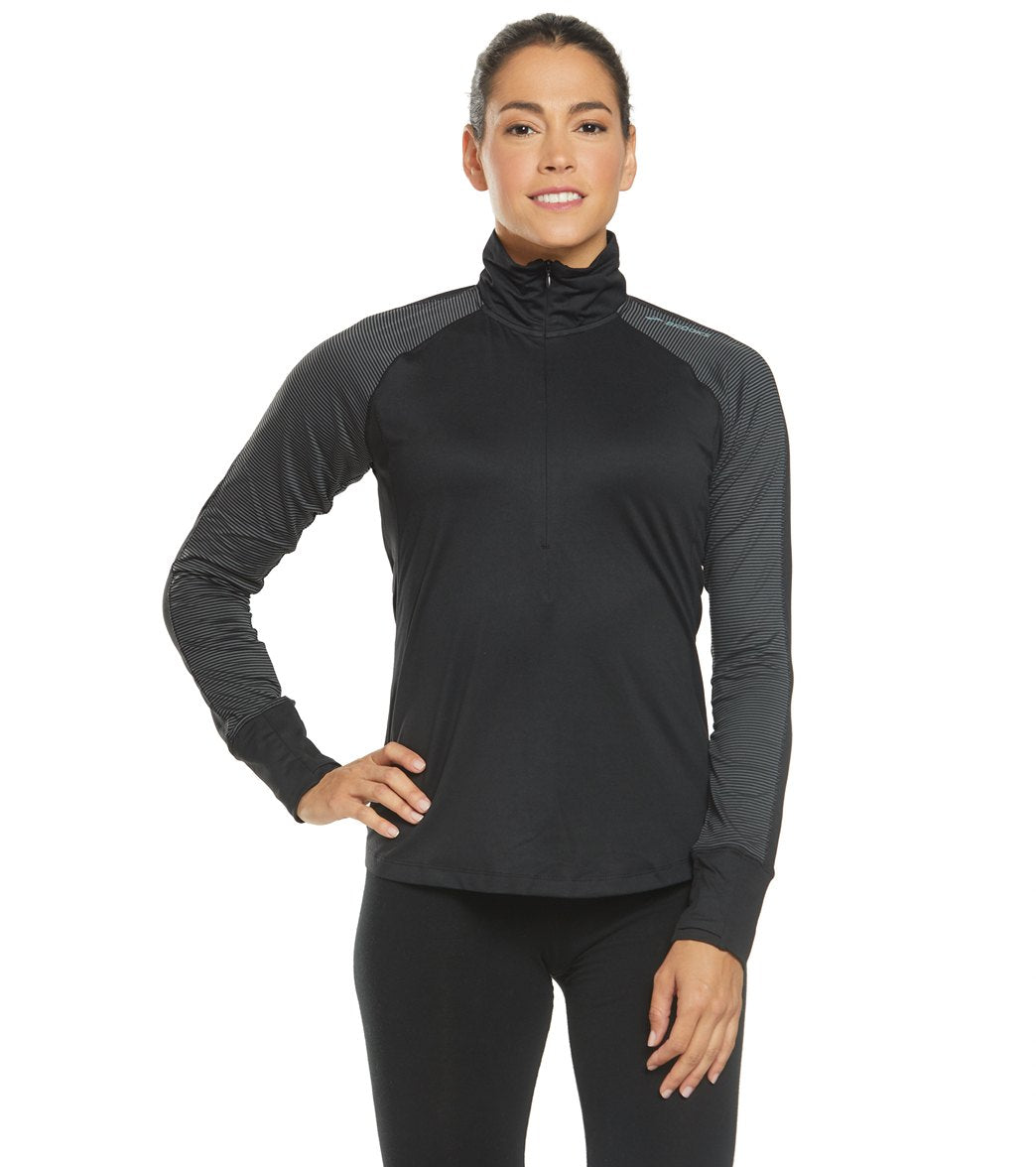 Brooks women's dash 1/2 zip pullover - black/asphalt stripe x-small polyester - swimoutlet.com