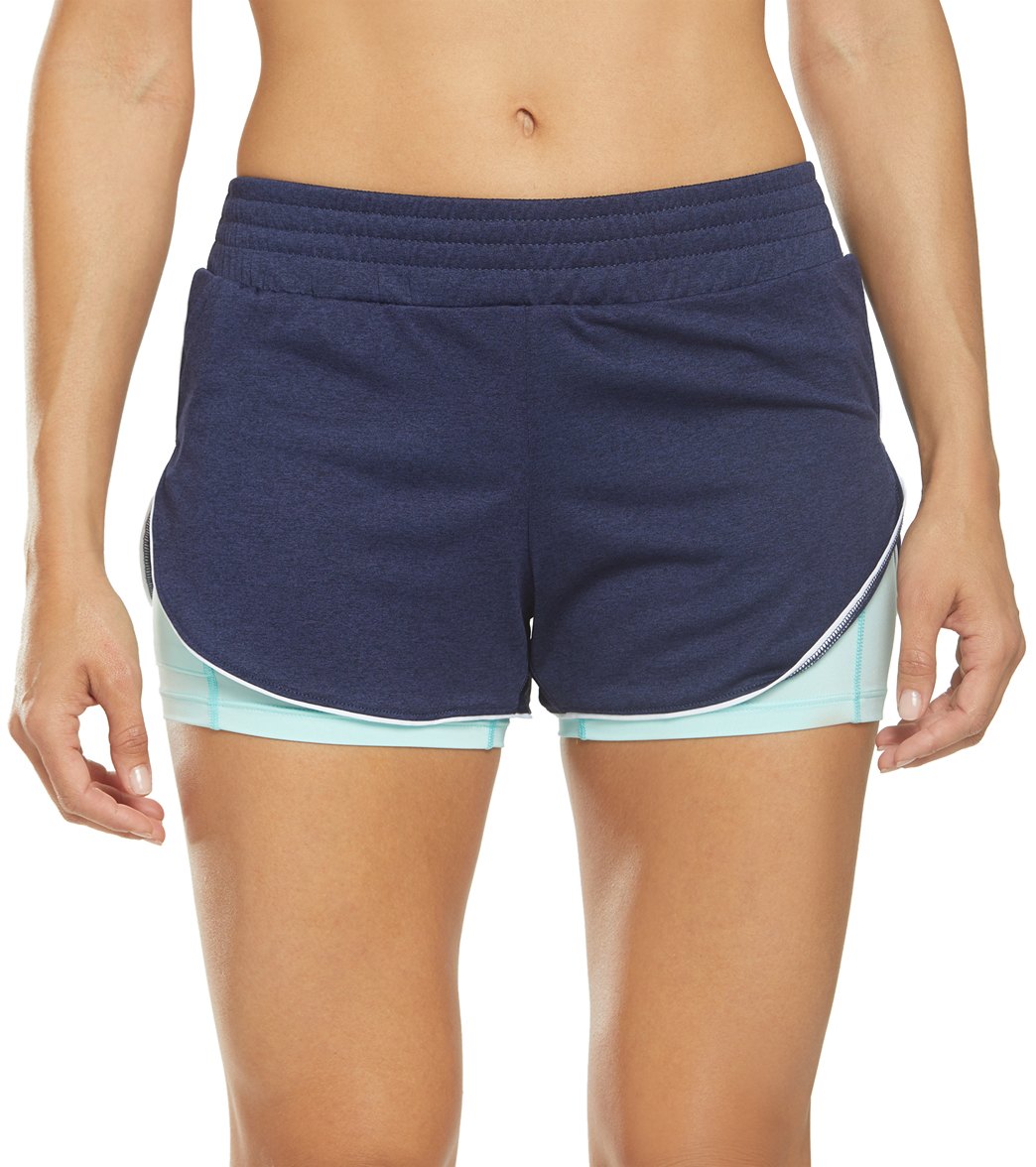 Brooks Women's Rep 3 2-In-1 Short - Heather Navy/Ice Xl Polyester - Swimoutlet.com