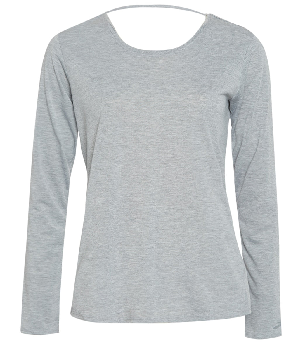 Brooks women's distance long sleeve - heather ash medium size medium - swimoutlet.com