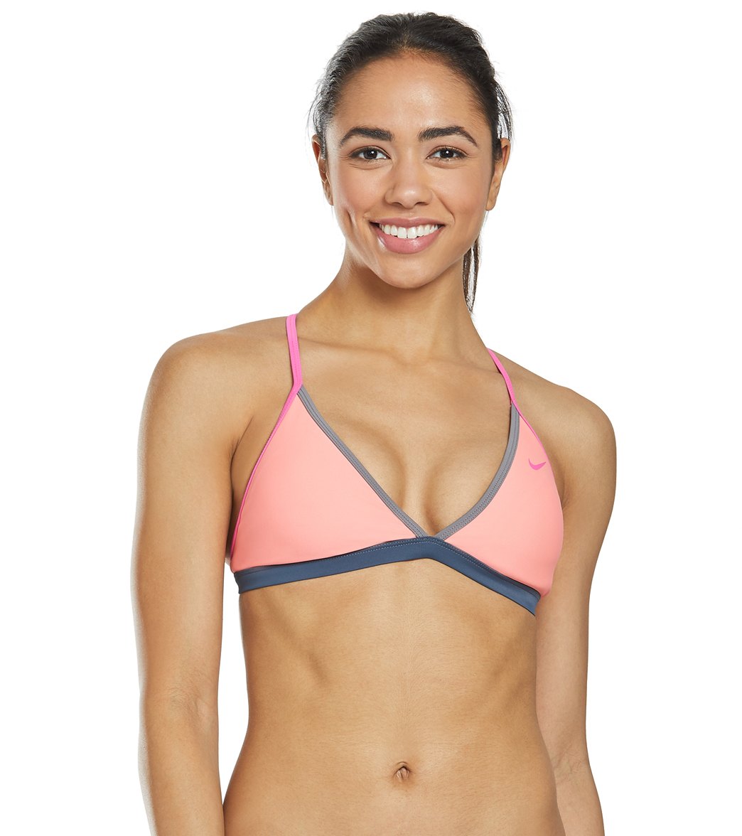 Nike Women's Solid T-Back Bikini Top - Pink Gaze Xl Size Xl Polyester - Swimoutlet.com