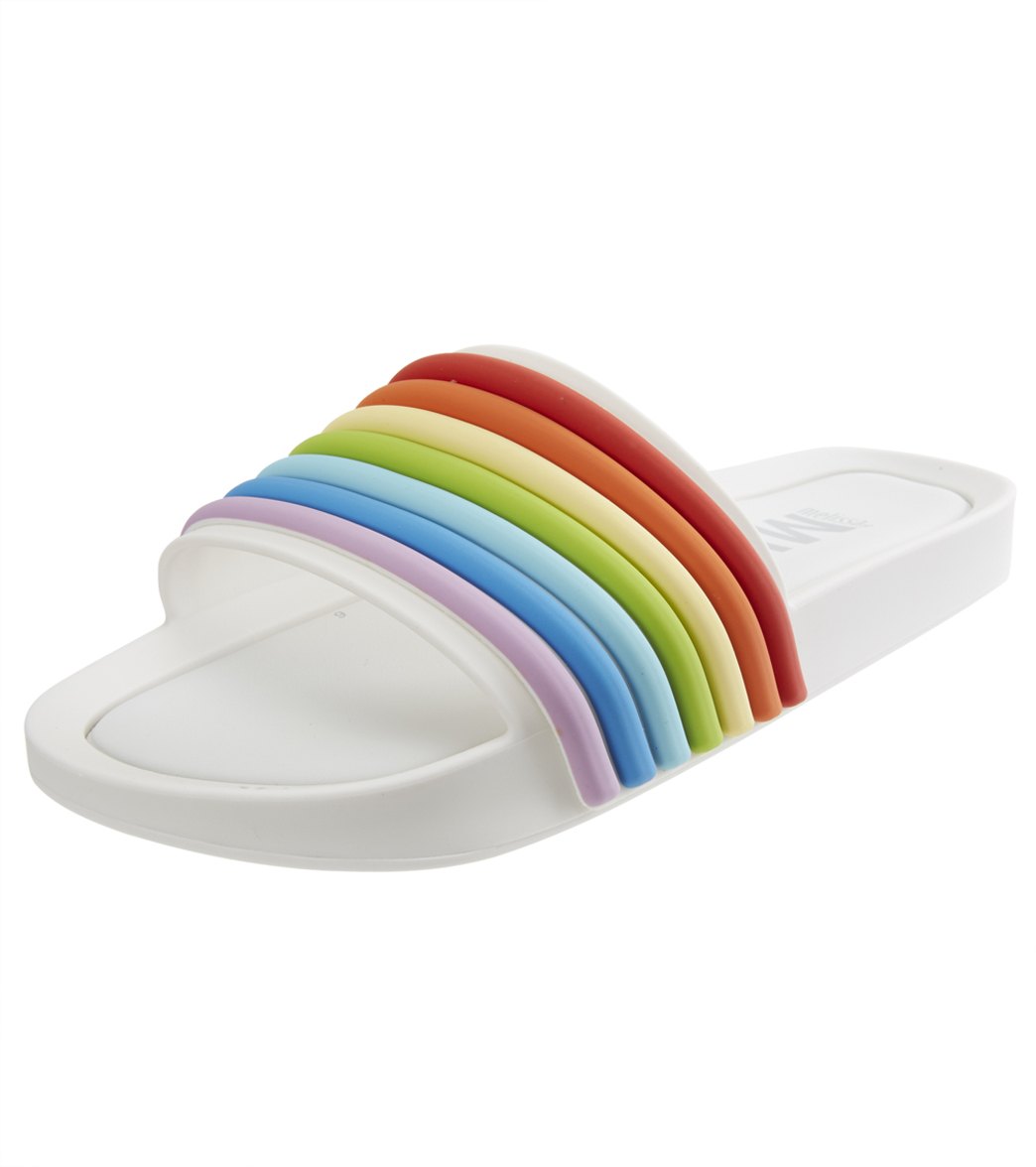 Mel By Melissa women's rainbow beach slides - white multicolor 5 - swimoutlet.com