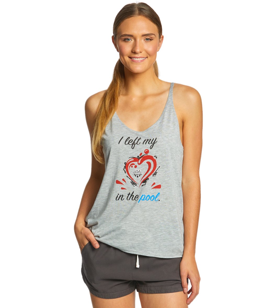 Usa Swimming Women's I Left My Heart Tank Top - Heather Grey Xl Cotton/Polyester/Rayon - Swimoutlet.com