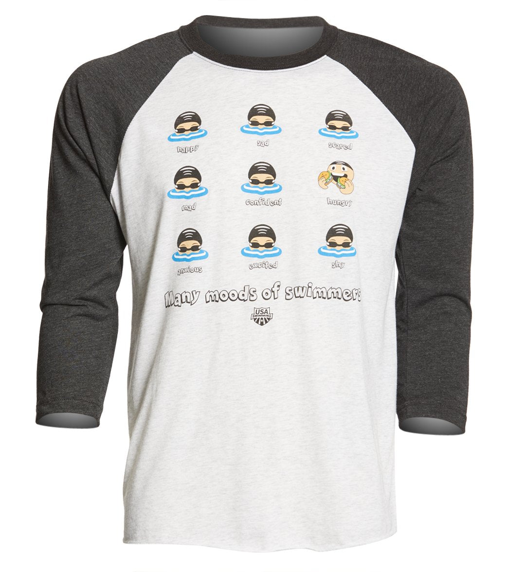 Usa Swimming Men's Many Moods Raglan T-Shirt - Vintage Black/Heather White Large Cotton/Polyester/Rayon - Swimoutlet.com