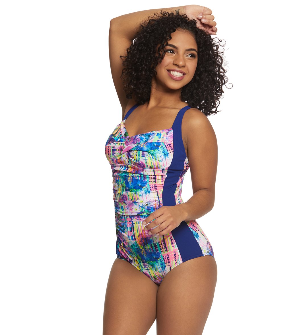 Funkita Womens Alba Wild Ruched One Piece Swimsuit - Blue Multi 32 Polyester - Swimoutlet.com