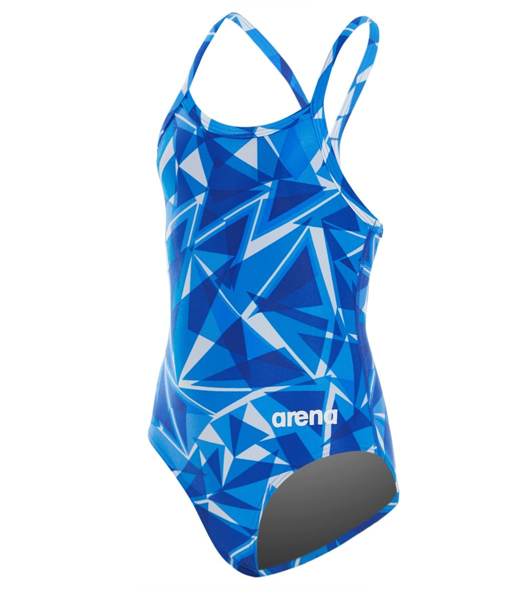 Arena Girls' Shattered Glass Maxlife Sporty Thin Strap Racer Back One Piece Swimsuit - Royal 20 Polyester/Pbt - Swimoutlet.com