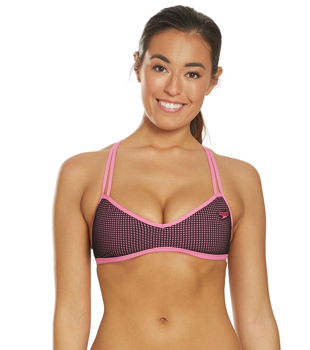 Speedo Turnz Double Cross Mesh Bikini Swimsuit Top - Blush Pink Xs Size X-Small Polyester/Pbt - Swimoutlet.com