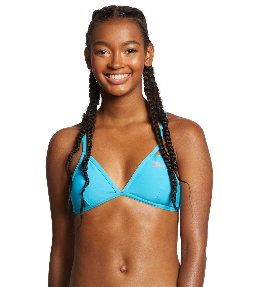 Speedo Turnz Tie Back Bikini Swimsuit Top - Teal Small Size Small Polyester/Pbt - Swimoutlet.com