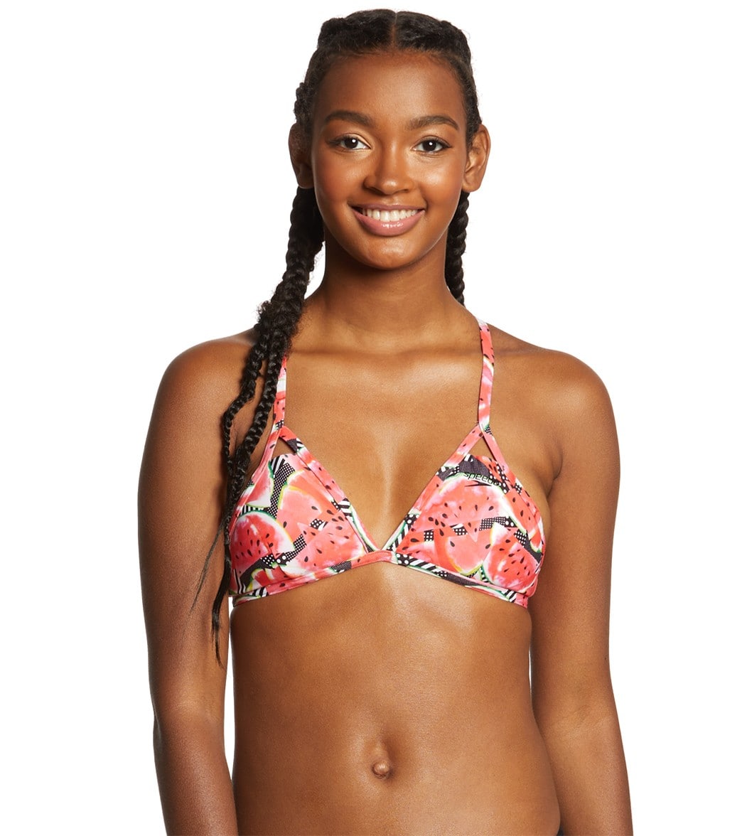 Speedo Women's Turnz Triangle Bikini Swimsuit Top - Deep Coral Large Size Large Polyester/Pbt - Swimoutlet.com