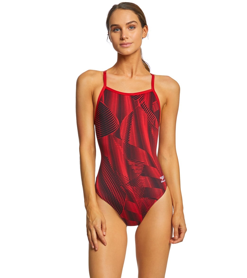 Speedo Women's Fierce Flow Flyback One Piece Swimsuit - Red 22 Polyester/Pbt - Swimoutlet.com