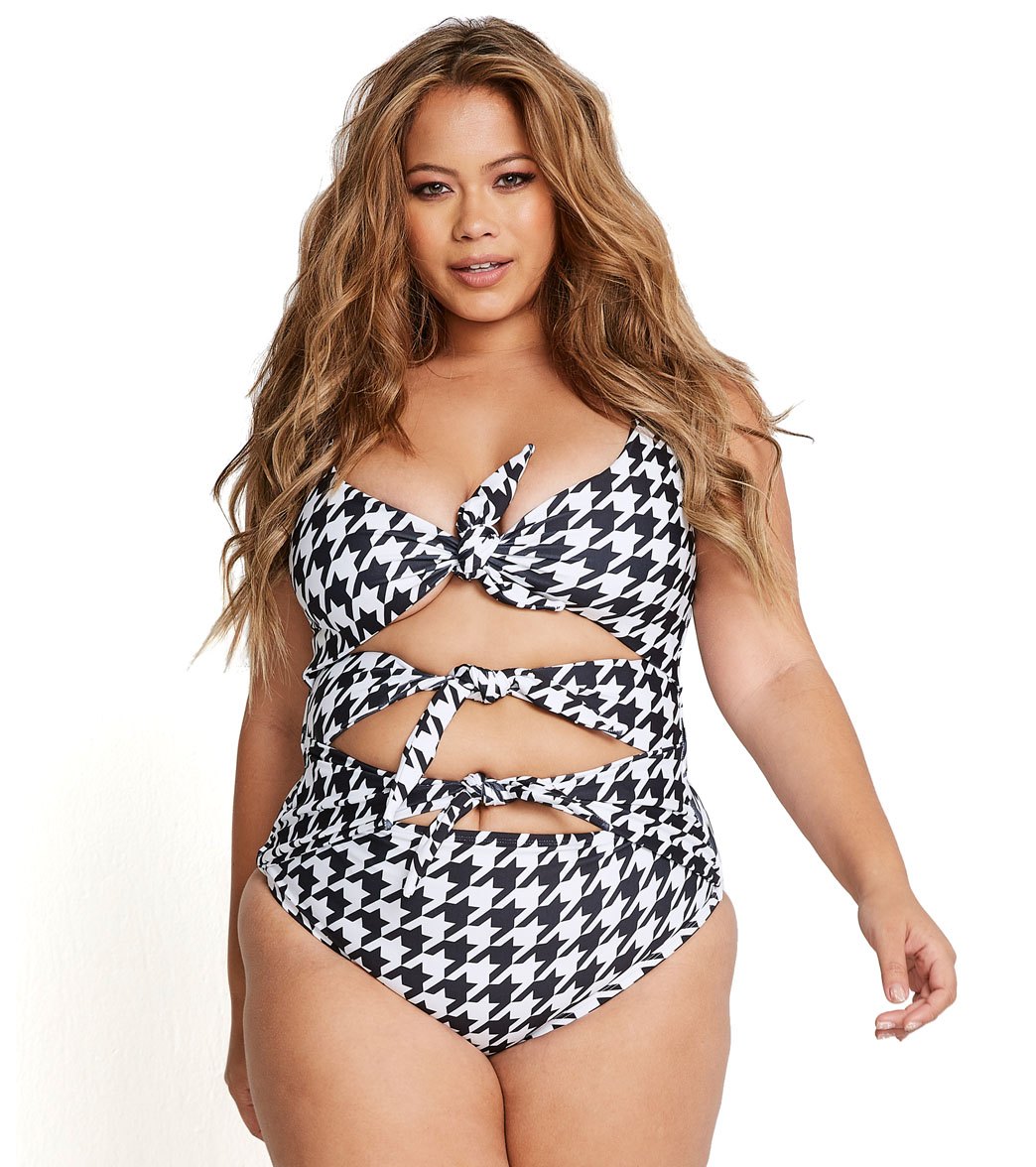 Alpine Butterfly Plus Size Black Houndstooth Goddess One Piece Swimsuit - 3X - Swimoutlet.com