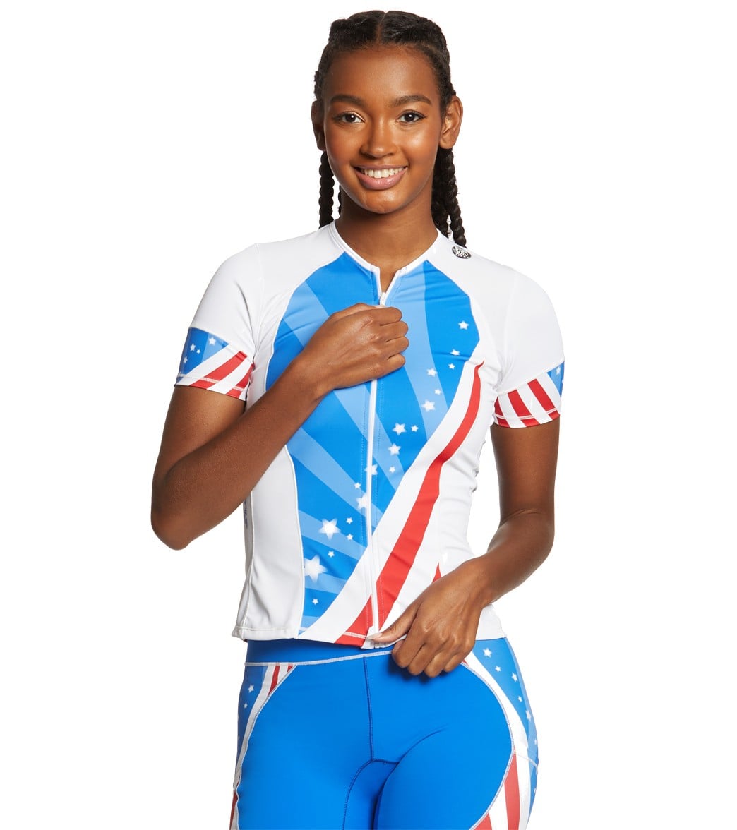 Desoto Women's Femme Skin Cooler Tri Top Short Sleeve - Red/White/Blue Small Size Small - Swimoutlet.com