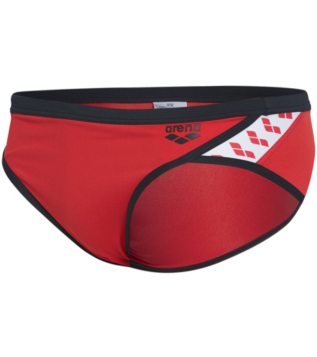 Arena Men's Team Stripe Brief Swimsuit - Red/Black 26 Polyester/Pbt - Swimoutlet.com