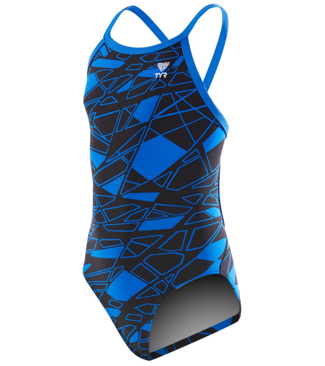 TYR Girls' Mantova Diamondfit One Piece Swimsuit - Blue 24 Polyester/Spandex - Swimoutlet.com