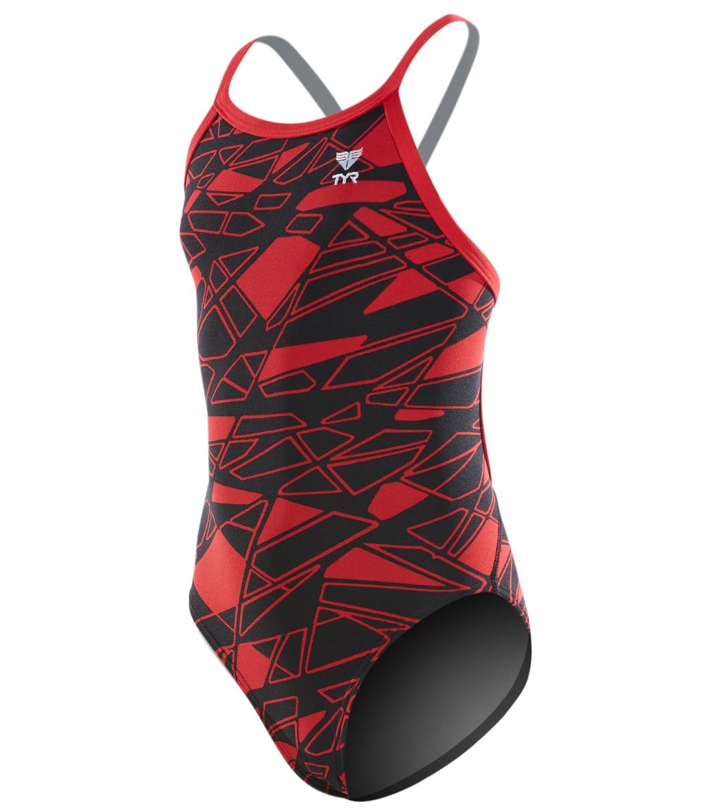 TYR Girls' Mantova Diamondfit One Piece Swimsuit - Red 24 Polyester/Spandex - Swimoutlet.com