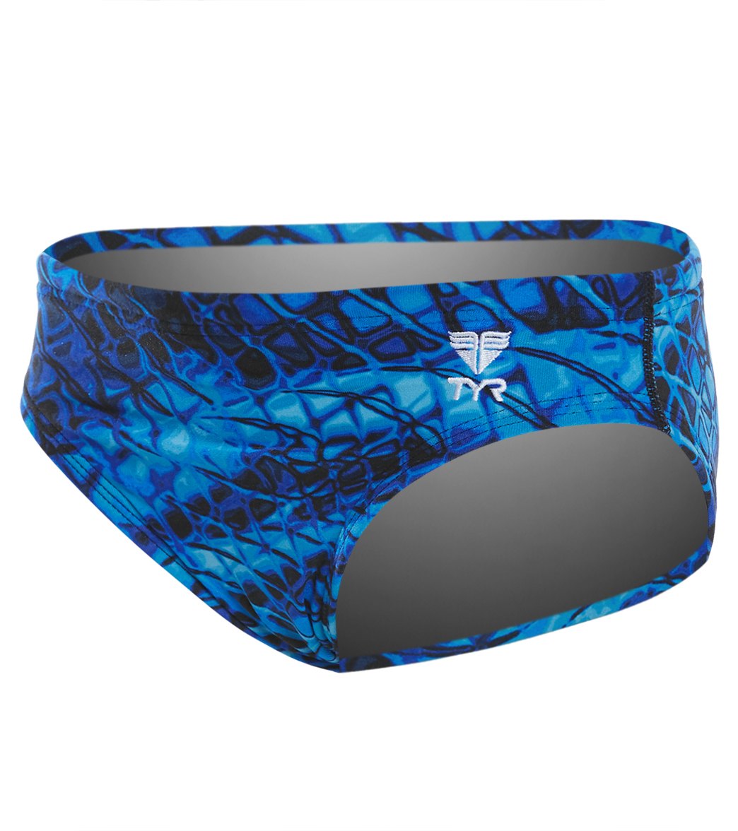 TYR Boys' Plexus Allover Racer Brief Swimsuit - Blue 22 Polyester/Spandex - Swimoutlet.com