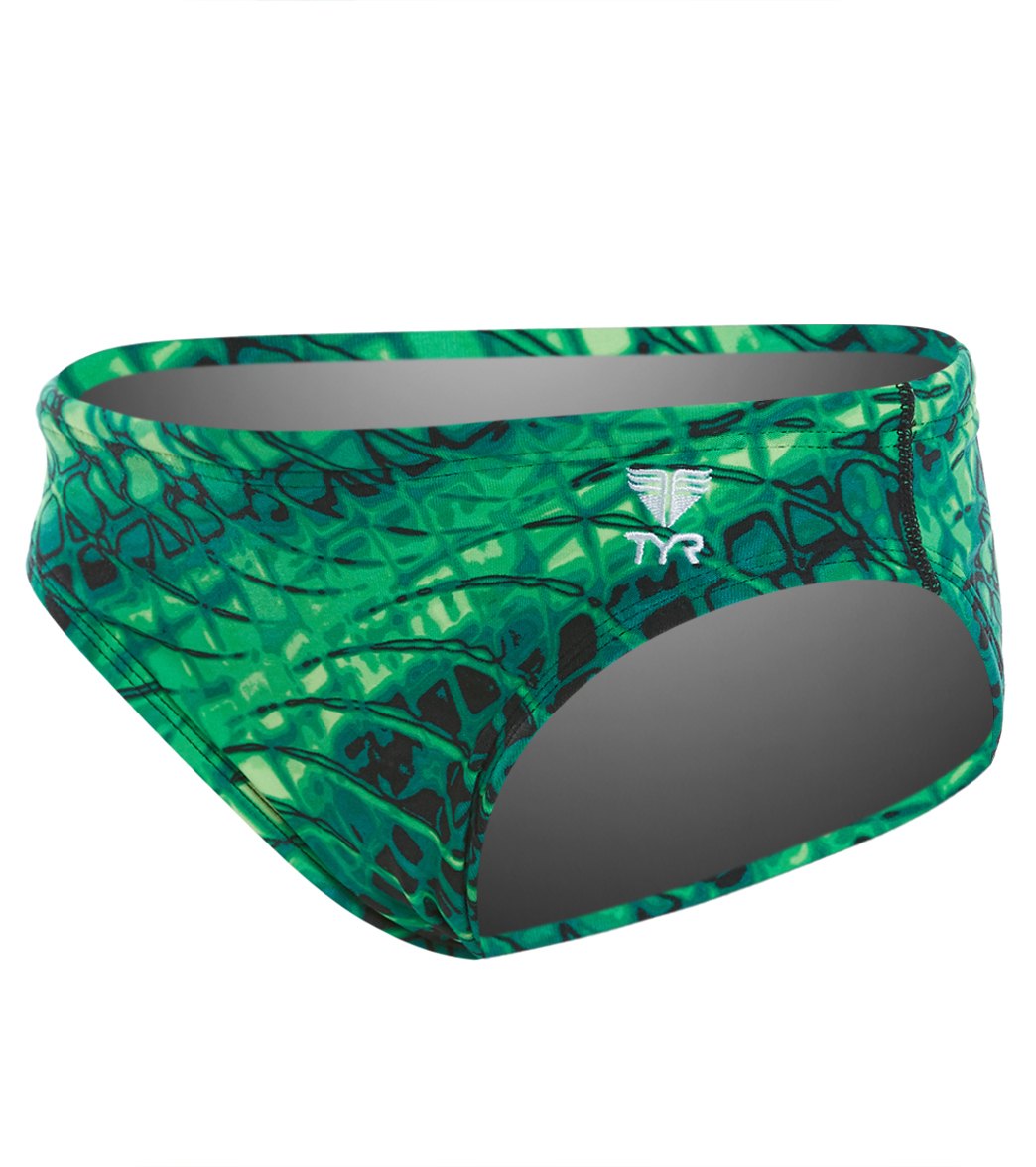 TYR Boys' Plexus Allover Racer Brief Swimsuit - Green 22 Polyester/Spandex - Swimoutlet.com