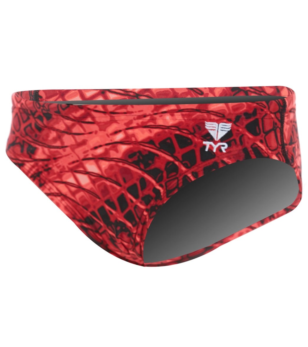 TYR Boys' Plexus Allover Racer Brief Swimsuit - Red 22 Polyester/Spandex - Swimoutlet.com