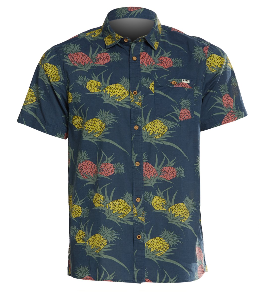 Reef Men's Wrack Short Sleeve Shirt - Navy Xxl Cotton - Swimoutlet.com