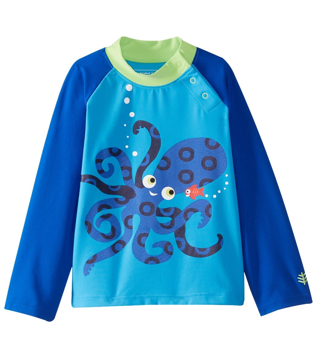 Coolibar boys' upf 50 rash guard - scuba blue octopus 6 month size months polyester/spandex - swimoutlet.com