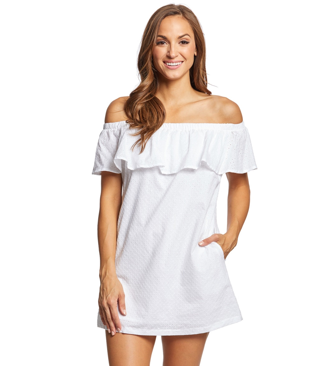 Lucky Brand Belle-Air Off-The-Shoulder Ruffle Dress - White X-Small Cotton - Swimoutlet.com