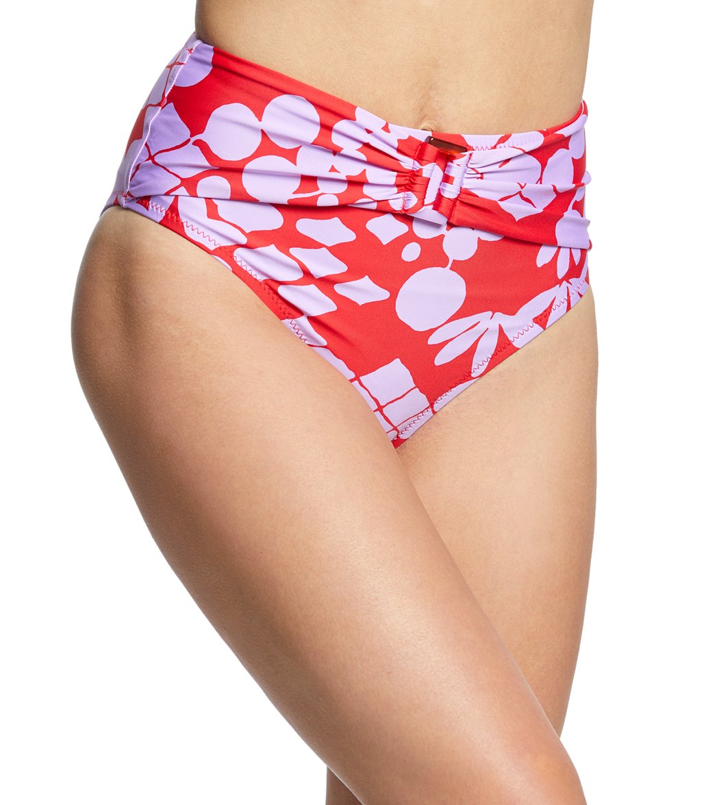 Trina Turk Bali Blossoms High Waisted Bikini Bottom - Red 6 - Swimoutlet.com