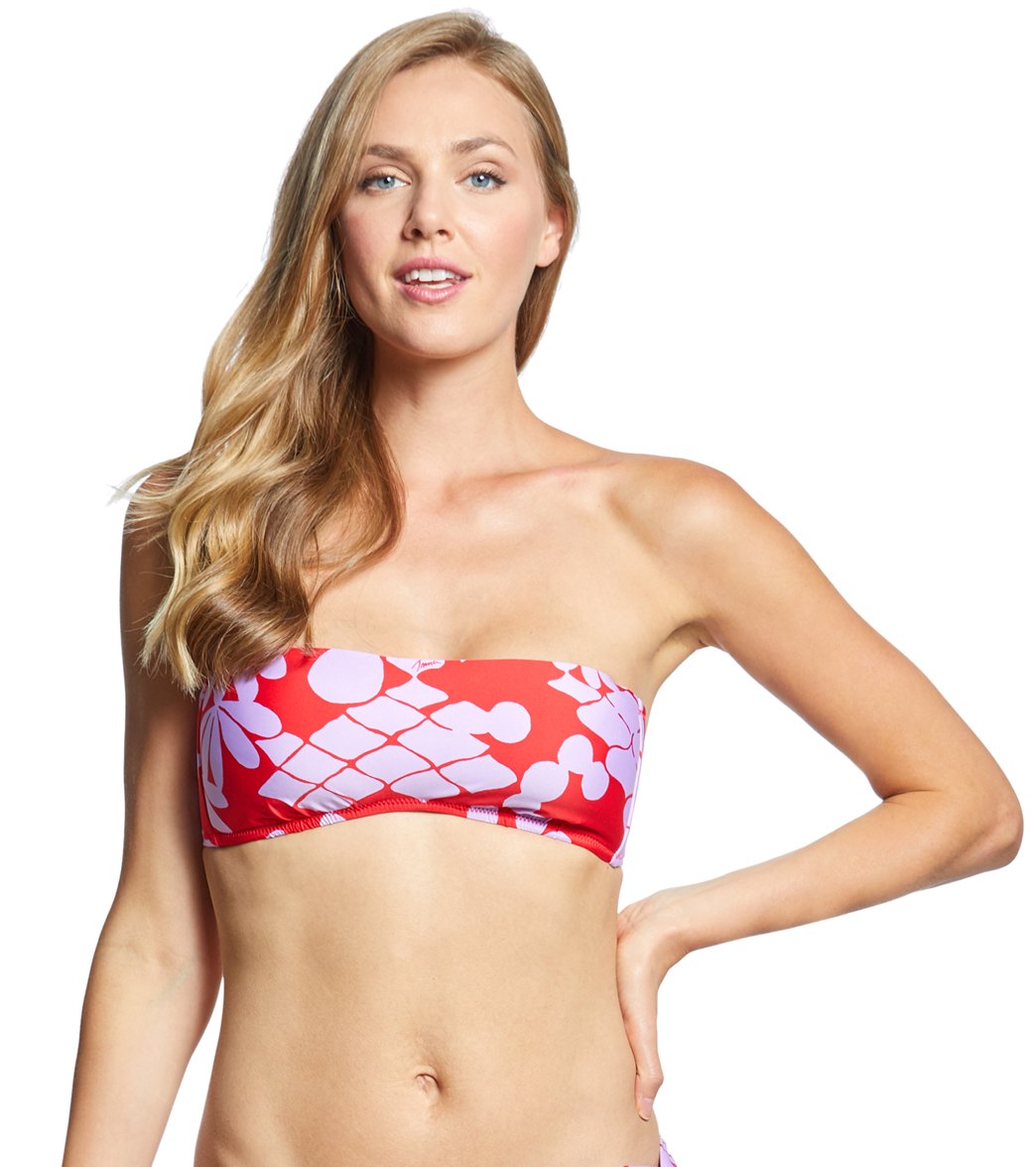 Trina Turk Bali Blossoms Bandeau Bikini Top - Red 12 - Swimoutlet.com