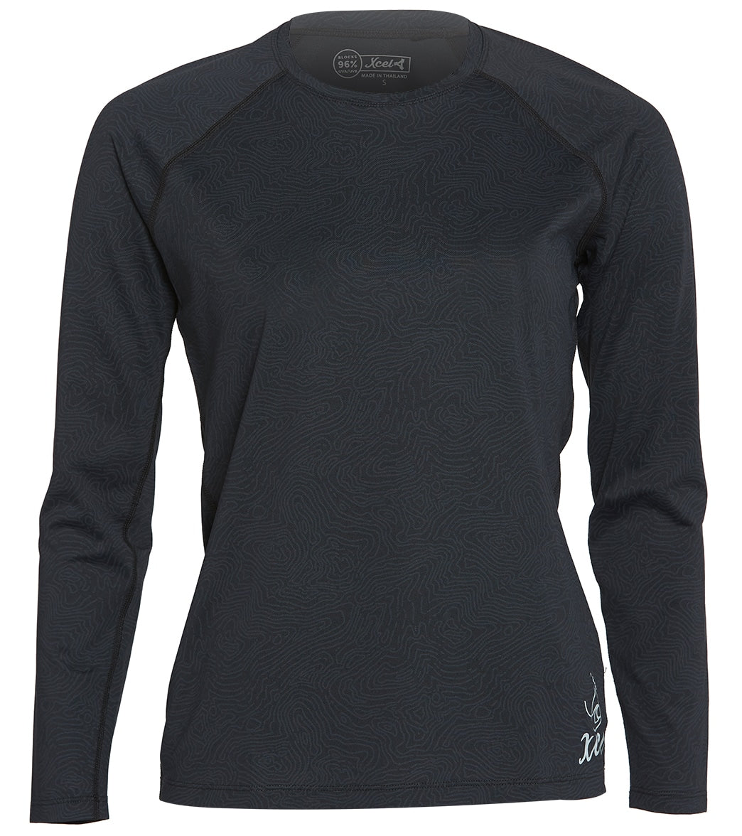 Xcel Women's Ocean Ramsey Ventx Long Sleeve Rash Guard Top - Black Mapping X-Small - Swimoutlet.com