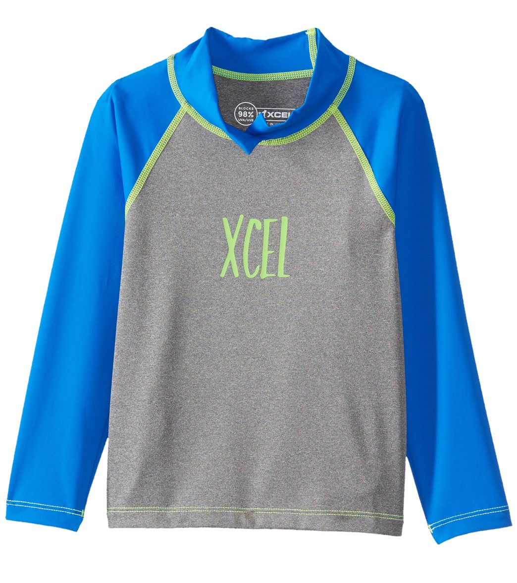 Xcel Kids' Long Sleeve Uv Rashguard Top - Deep Grey/Silver/Sea Blue 2 - Swimoutlet.com