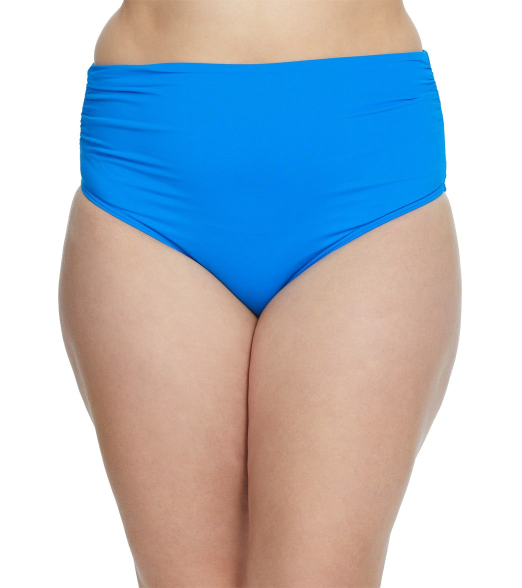Anne Cole Plus Size Live In Color Shirred High Low Bikini Bottom - Blue Man Group 18W - Swimoutlet.com
